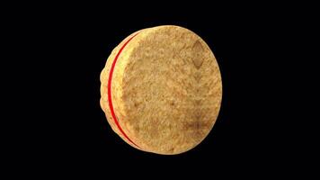 3D Cookie Rotating on a Transparent Background. Seamless Loop. Biscuit 3D. 4K video