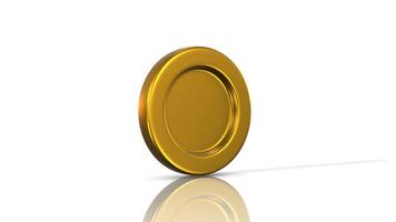Golden Reflective Coin Rotating on a White Floor. Gold Coin Animation. Loop. 4K video