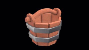 Wooden Bucket Rotating on a Transparent Background. Seamless Loop. Vintage. 4K video