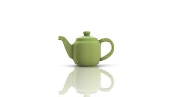 3D Green Tea Pot on a Reflective Floor Moving Towards the Camera. 3D Tea Pot. 4K video