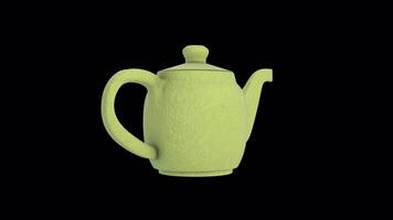3D Green Tea Pot Rotating on a Transparent Background. Seamless Loop. Tea. 4K video