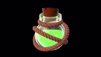 3D Potion Bottle Rotating on a Transparent Background. Seamless Loop. Poison. 4K video