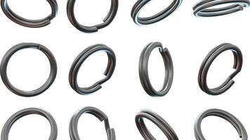 3D Key Rings Falling on a White Background. Keychain Rings 3D Animation. 4K video
