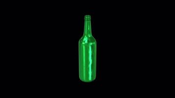 3D Green Glass Bottle Rotating on a Transparent Background. Seamless Loop. 4K video