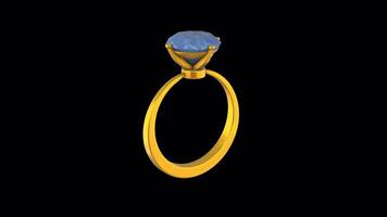 3D Golden Ring Rotating on a Transparent Background. Seamless Loop. Luxury. 4K video