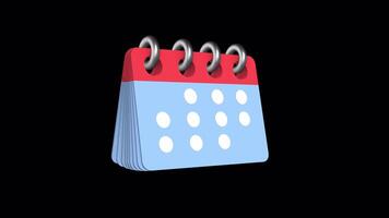 3D Calendar Icon Rotating on a Transparent Background. Seamless Loop. Date. 4K video