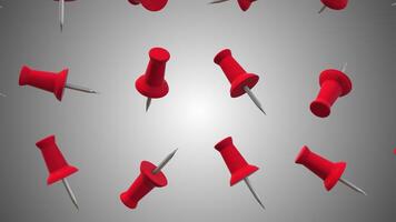 Red Push Pins Falling on a White Background. Push Pins 3D Icon. 4K video