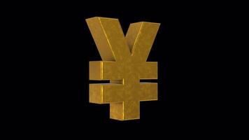 3D Symbol of Japanese Yen Rotating on a Transparent Background. Seamless Loop. 4K video