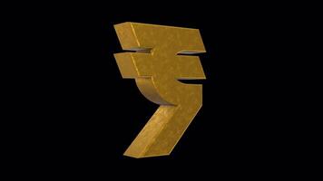 Indian Rupee Symbol Rotating on a Transparent Background. Seamless Loop. Rs. 4K video