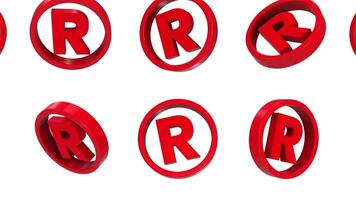 Registered 3D Icon Falling Animation on a White Background. 3D R Icon. 4K video
