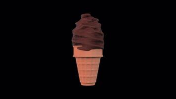 Chocolate Ice Cream Cone Rotating on a Transparent Background. Seamless Loop. 4K video