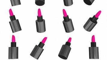 3D Lipsticks Falling on a White Isolated Background. Lipstick Icon 3D. 4K video