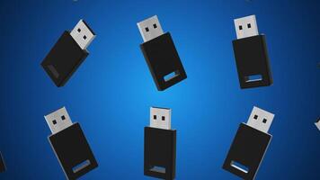 Set of USB Flash Drives Falling Animation. Universal Serial Bus. USB Icon 3D. 4K video