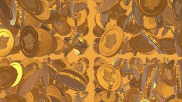 3D Reflective Golden Coins Falling Animation. Golden 3D Coin. Luxury Background. 4K video