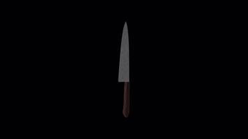 3d cuchillo giratorio en un transparente antecedentes. cuchillo icono 3d. 4k video