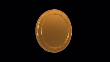 3D Reflective Golden Coin Rotating on a Transparent Background. Coin Rotation. 4K video