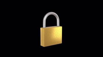 3D Padlock Icon Rotating on a Transparent Background. Seamless Loop. Lock 3D. 4K video