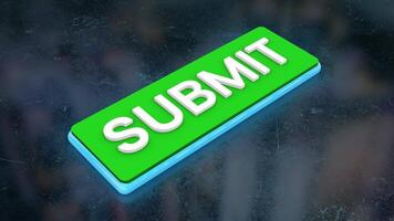3D Submit Button on a Futuristic Reflective Floor. Submit Glowing Icon 3D. 4K video