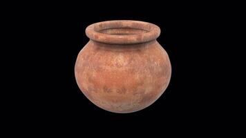 3D Clay Pot Rotating on a Transparent Background. Seamless Loop. Clay Pottery. 4K video