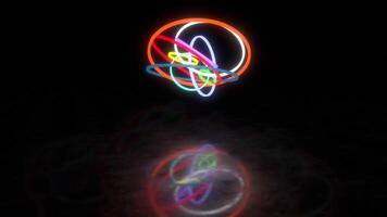 3D Glowing Spiral Shapes on a Reflective Floor. Glowing 3D Shapes Animation. 4K video