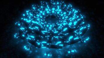 Glowing 3D Hinge Rotating Animation. Blue Color Illuminated on the Floor. 4K video