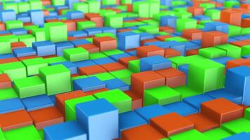 Abstract 3D Animation of Colorful Cubes with Random Movements. RGB Cubes 3D. 4K video