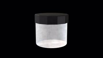 Cosmetics Glass Jar on a Transparent Background. Seamless Loop. 3D Glass Bottle. 4K video