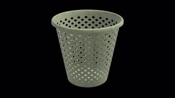 3d Lixo pode rotativo em uma transparente fundo. desatado laço. caixote de lixo 3d. 4k video