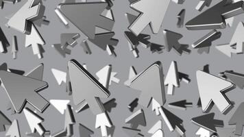 Silver Textured 3D Mouse Cursors Falling Animation. Reflective Mouse Cursor. 4K video