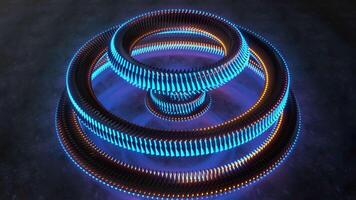 Glowing and Rotating 3D Cubes Ring Animation. Illuminated on the Floor. 4K video