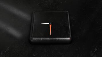 3D Clock Rotating on a Dark Scratch Textured Floor. Black Analog Clock. 4K video