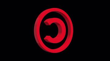 3D Copyright Icon Rotating on a Transparent Background. Seamless Loop. 4K video