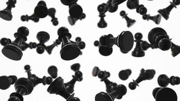 Reflective 3D Black Chess Falling Animation. Chess Falling Rain. 4K video