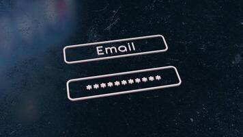 Email and Password Input Fields on a Reflective Background. Cybersecurity. 4K video