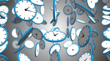 3D Clocks Falling Animation. Rotating Clock Rain. 4K video