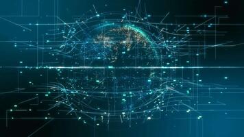 Digital Grid Lines with 3D Earth. Technology Background. Grid Background. 4K video