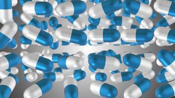 3D Medicine Pills Falling. 3D Capsules Falling Animation. 4K video