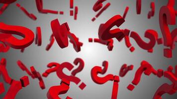 Red Question Marks Falling Animation. 3D Question Marks. 4K video