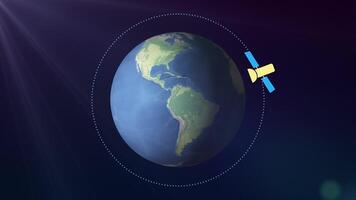 Satellite Orbiting Earth. Stunning Space Visualization. Satellite in an Orbit. 4K video