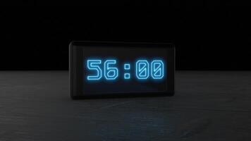 59 Seconds Digital Countdown Timer. Neon Countdown Clock 3D. 4K video