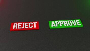 Approve and Reject 3D Button Animation. Approve vs Reject. 4K video
