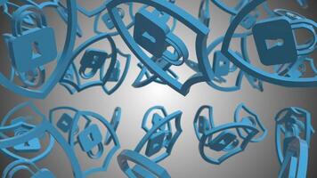 3D Cyber Security Shields Falling Animation. 3D Lock. 4K video