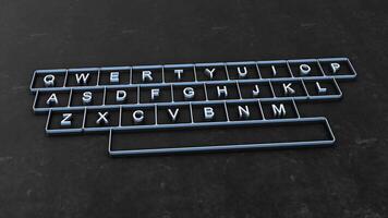 3D Keyboard Alphabets on a Dark Floor. Keyboard Rotating. 4K video