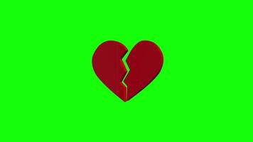 3D Broken Heart Rotating and Moving Towards the Camera. Green Screen. 4K video