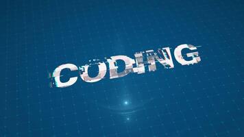 Coding glitch text reveal animation on a ball grid background. 4K video