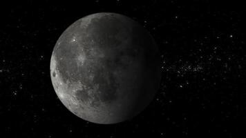 lua rotativo dentro 3d espaço com espumante estrelas dentro a voltar. 4k video