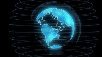 dinâmico 3d órbita globo. uma hipnotizante exibição do uma rotativo terra, revelação uma mundo do possibilidades dentro uma tridimensional digital espetáculo video