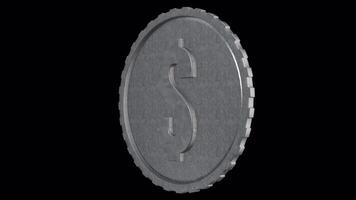 3D Silver Coin Rotating on a Transparent Background. Seamless Loop. 4K video