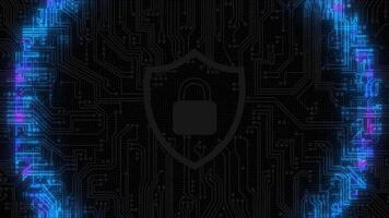 Cyber Security Shield With Digital Glowing Circuit Lines Animation. 4K video
