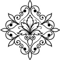 a black and white floral pattern with black border, pattern art, art panel for cnc plasma, vector